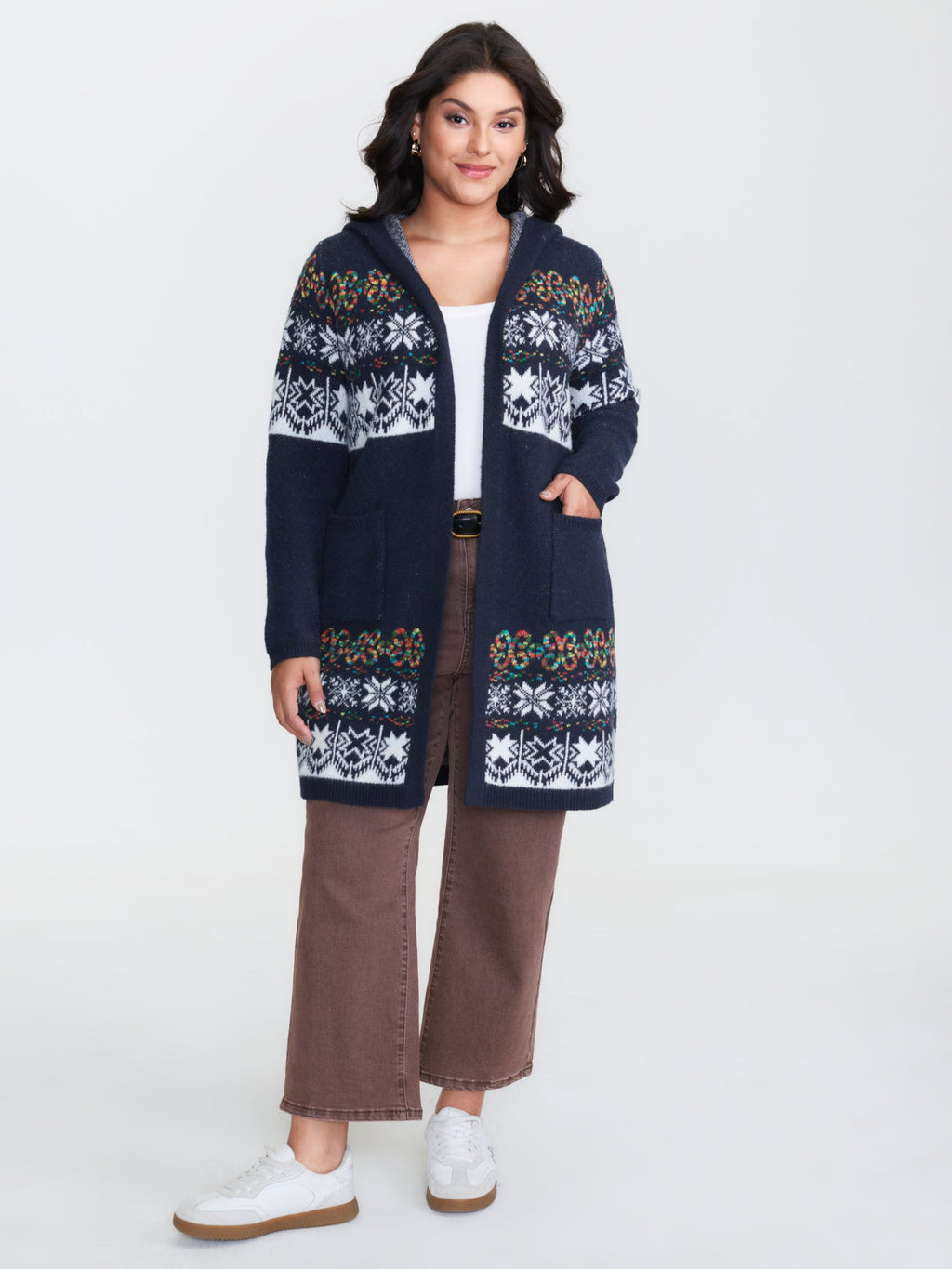 Boho Print Jacquard Hooded Knit Cardigan