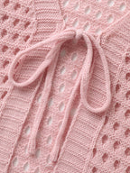 Strawberry Jacquard Embroidery Tie Knit Cardigan