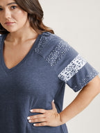 Ditsy Floral Colorblock Contrast Raglan Sleeve T-shirt