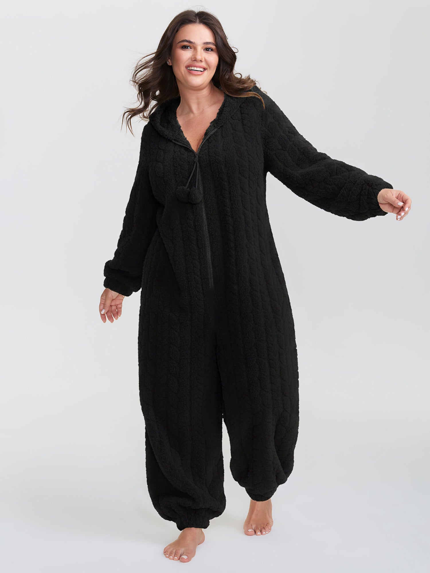 Fleece Half Zipper Hooded Sleep Jumpsuit