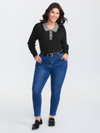 Polo Neck Contrast Metal Buttons Pullover