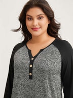 Heather Patchwork Button Detail Stretchy T-Shirt