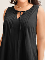 Cotton Toothpick Pleat Plain Midi Dress