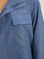 Plain Flap Pocket Zipper Lapel Collar Coat