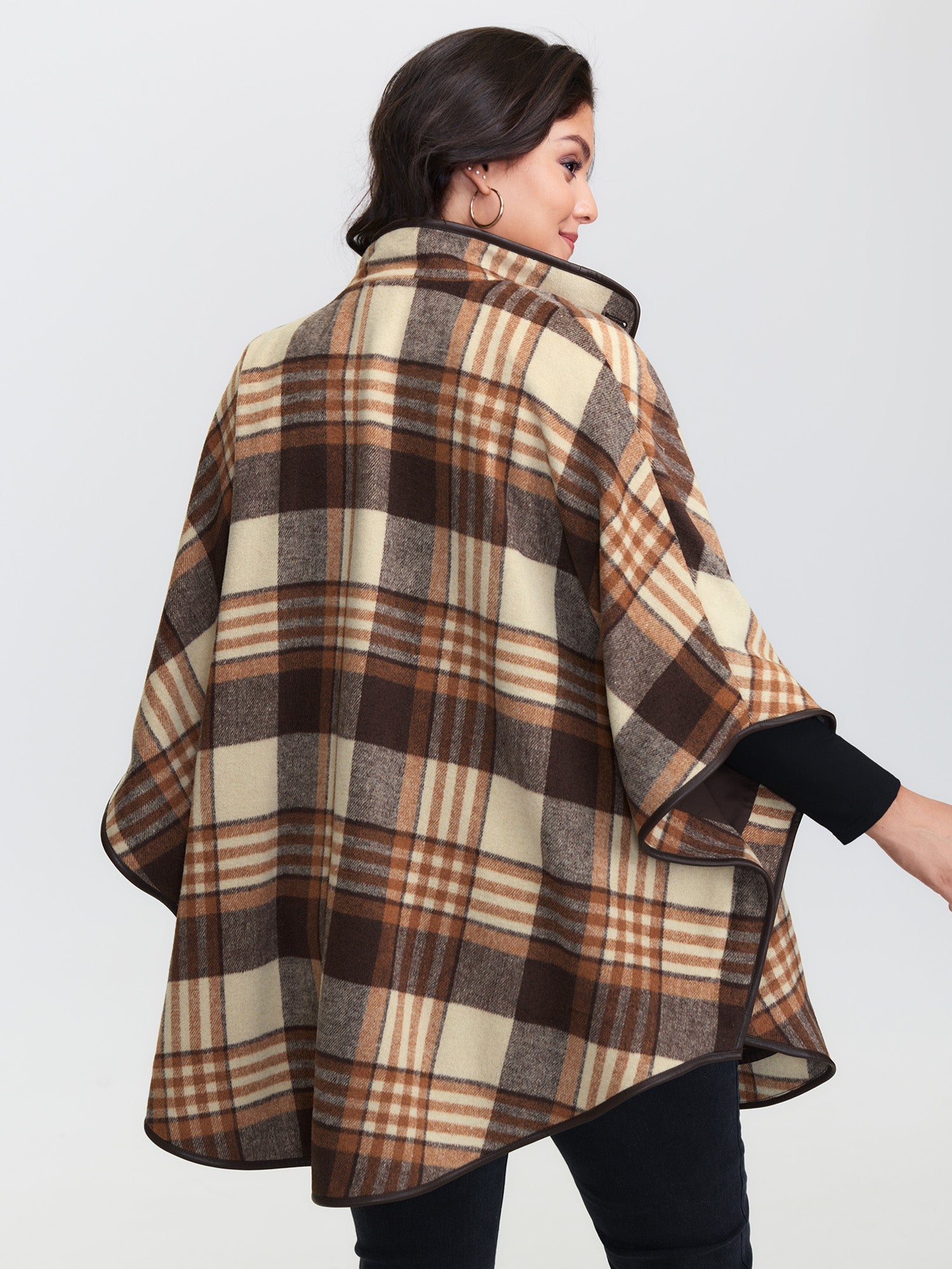 Plaid Print Collar Pockets Coat