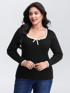 Square Neck Bowknot Fitted Pullover