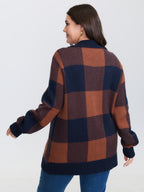 Supersoft Checkered Pattern Zip Knit Cardigan