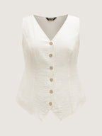 Linen Solid Button Vest