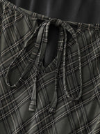 Diamond Print Neck Tie Midi Dress