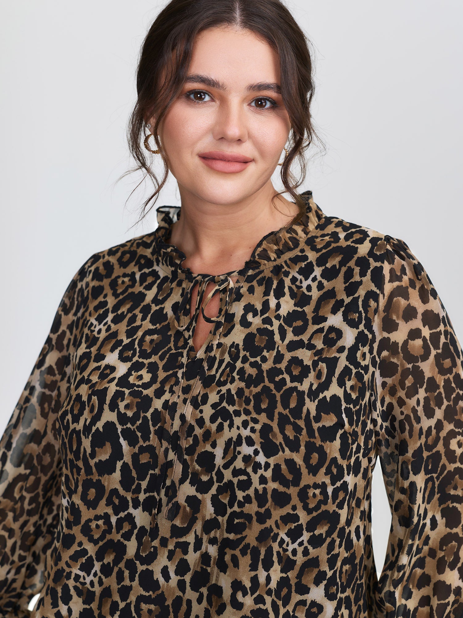 Leopard Print Ruffled Sleeve Blouse