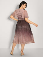 Color Gradient Pockets Belted Midi Dress