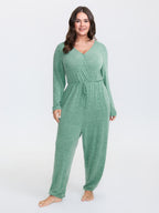 Elastic Waist Overlap Collar Lounge Jumpsuit