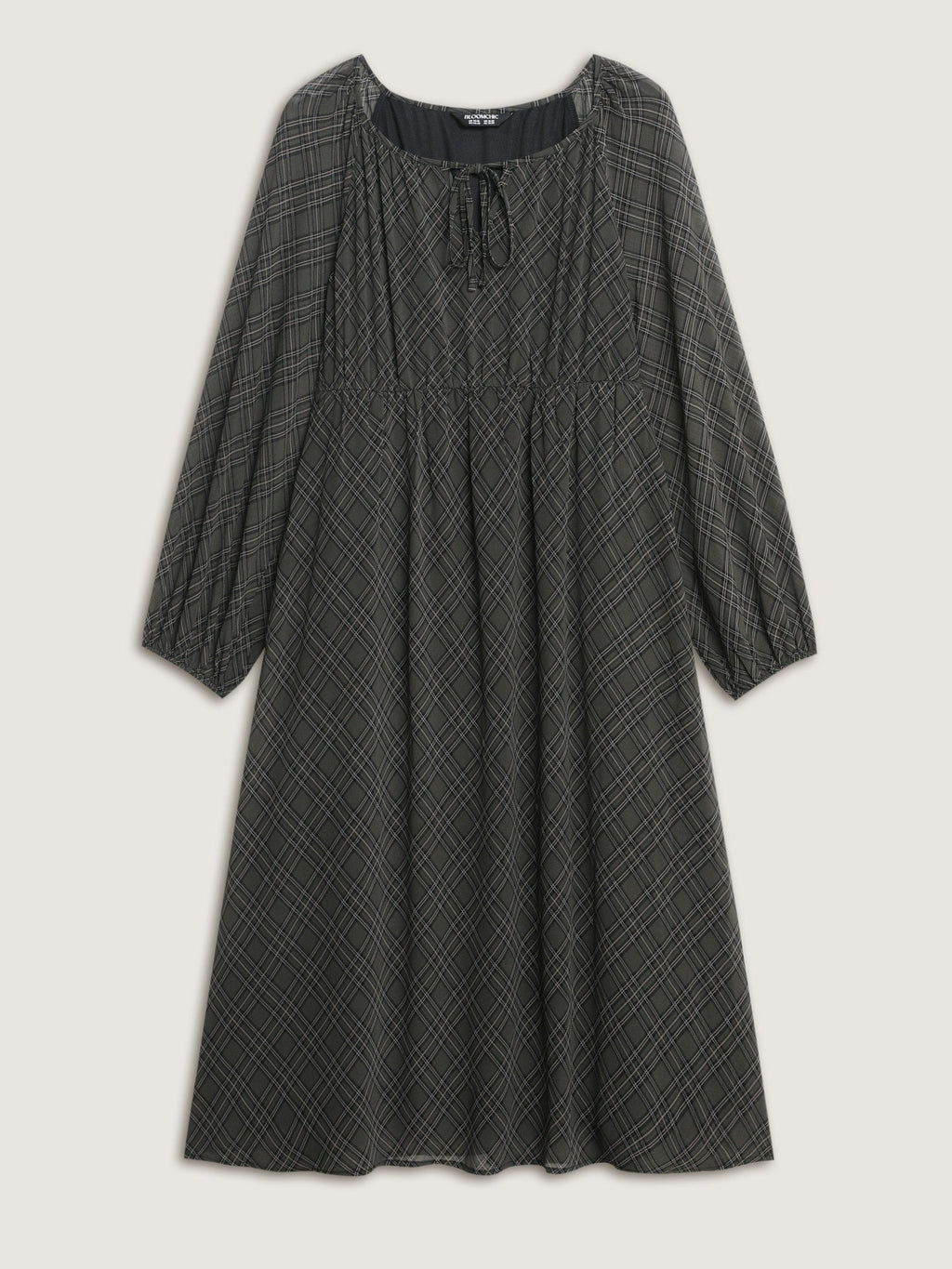 Diamond Print Neck Tie Midi Dress