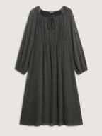 Diamond Print Neck Tie Midi Dress