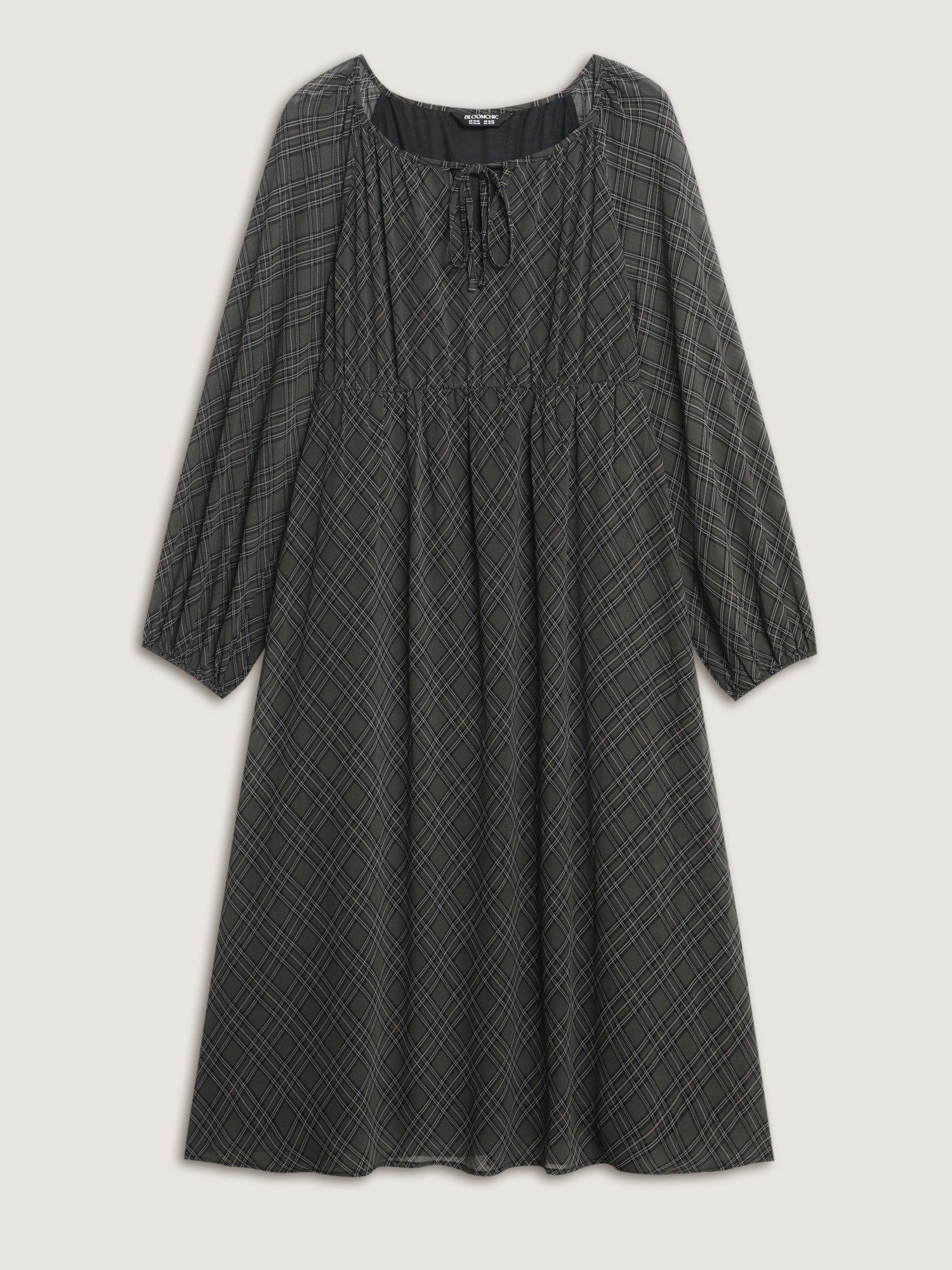 Diamond Print Neck Tie Midi Dress