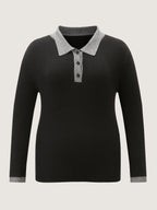 Polo Neck Contrast Metal Buttons Pullover