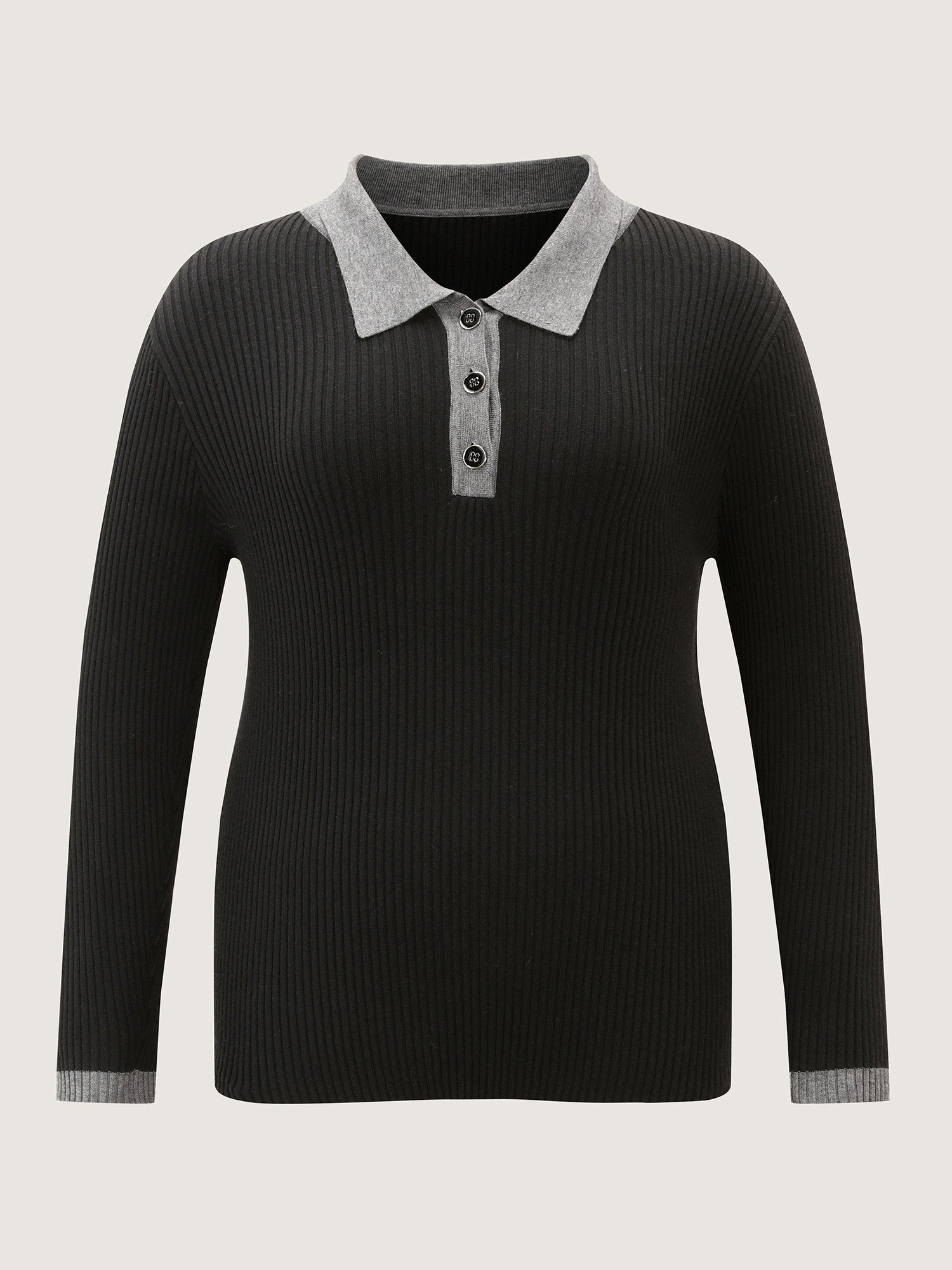 Polo Neck Contrast Metal Buttons Pullover