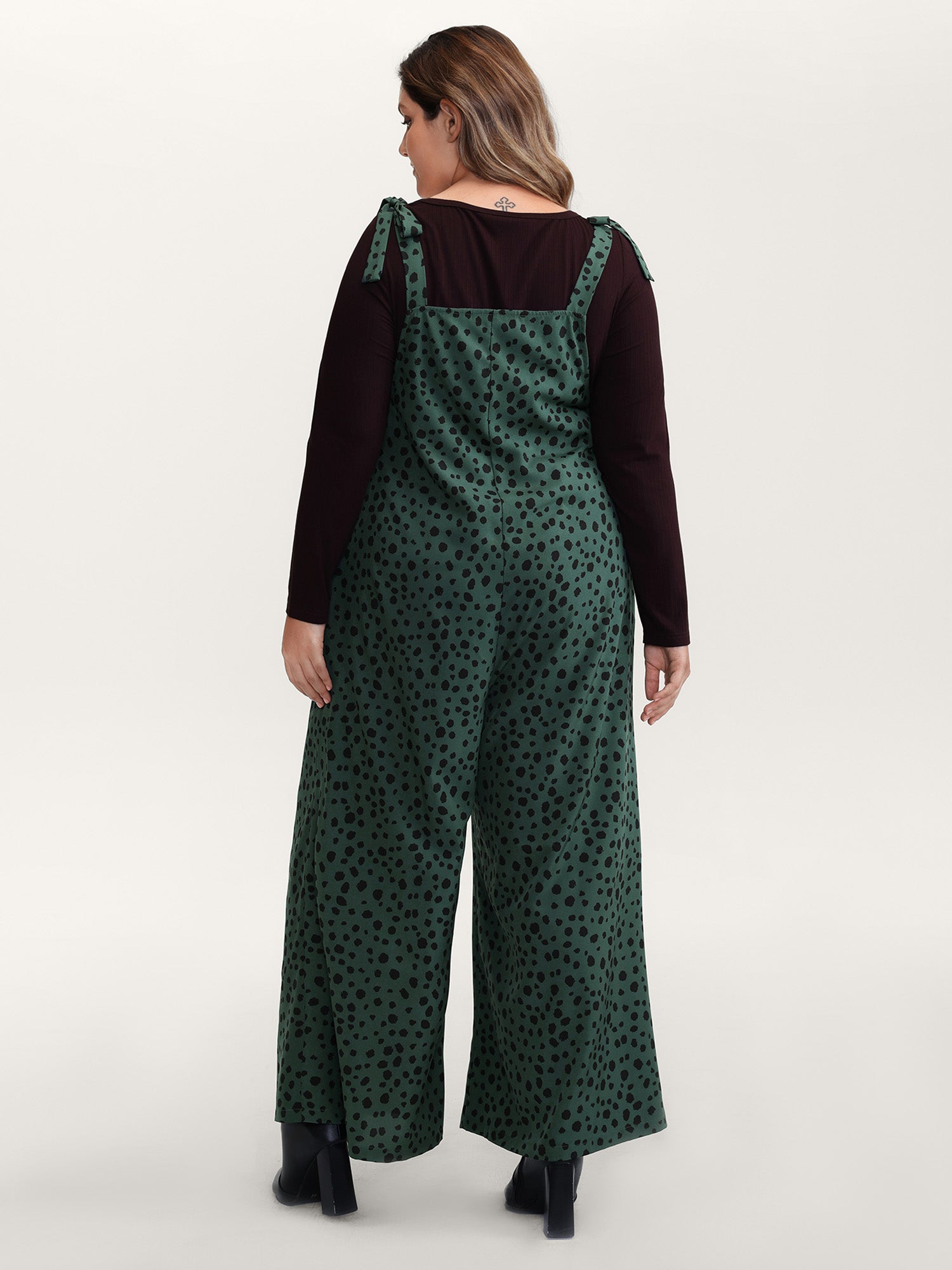Leopard Print Shirred Shoulder Ties Jumpsuit