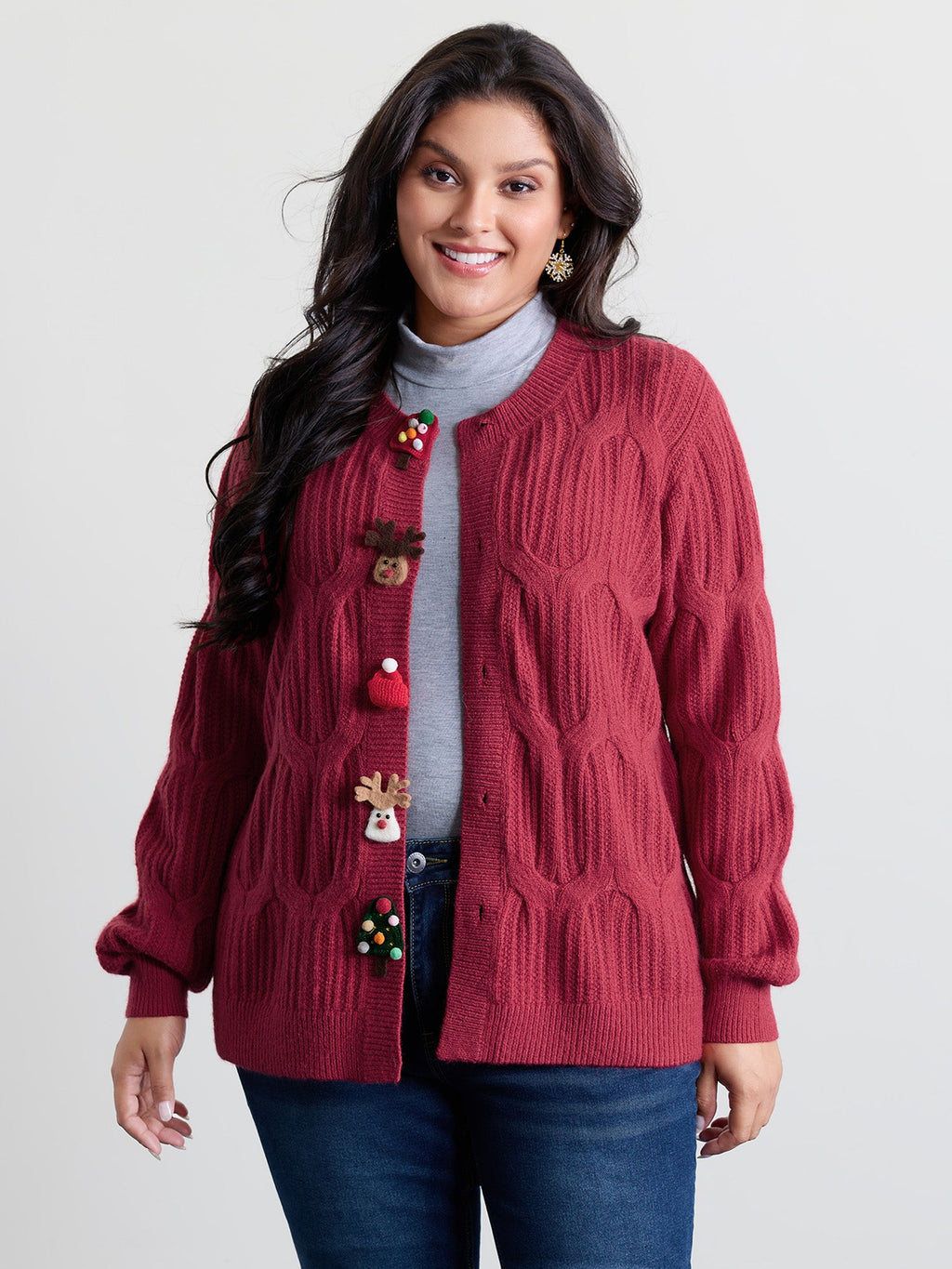 Supersoft 3D Button Cozy Holiday Knit Cardigan