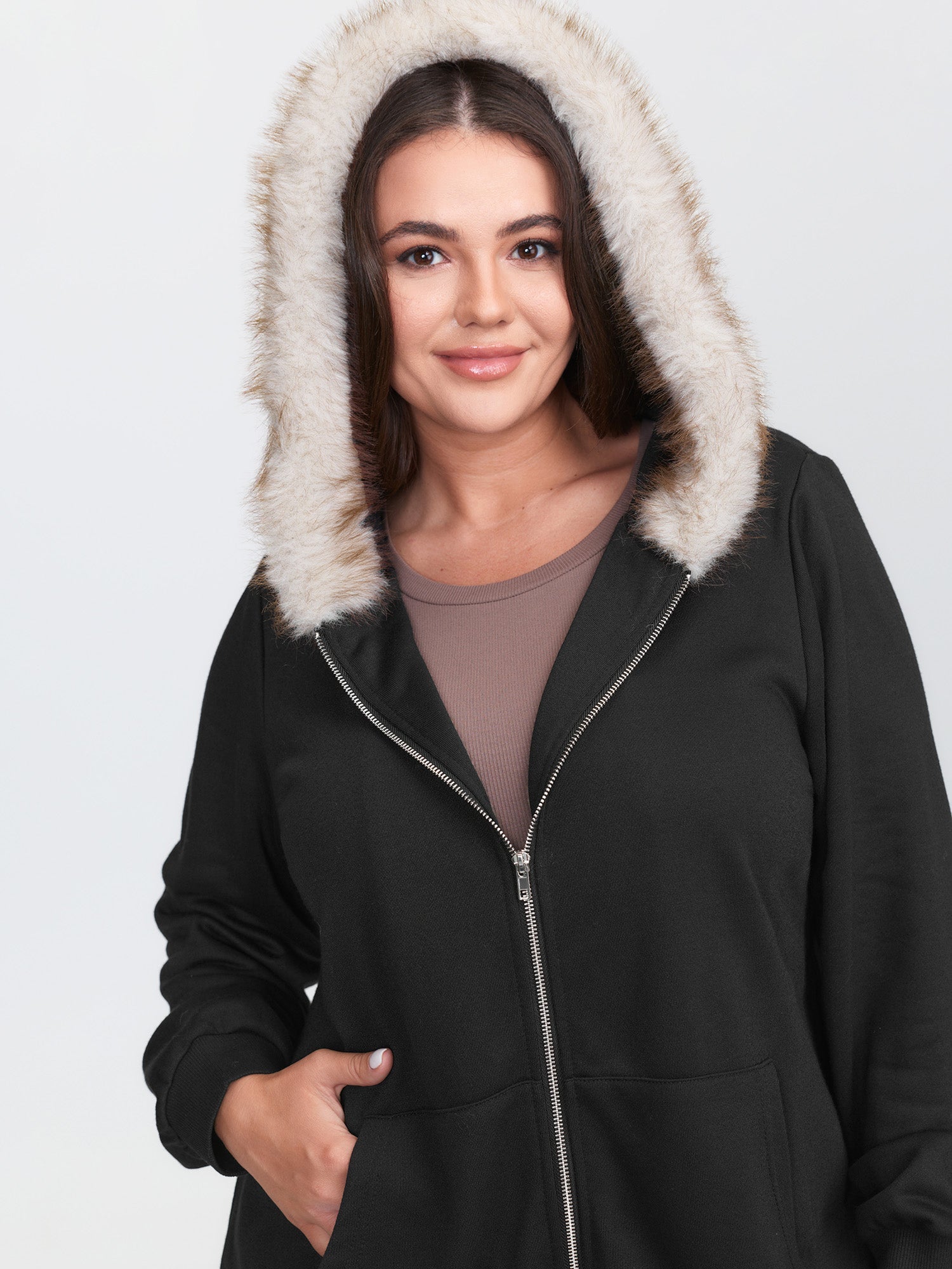 Fur Collar Stretchy Zipper Jacket