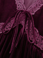 Velvet Lace Trim Stretchy Waist Midi Dress