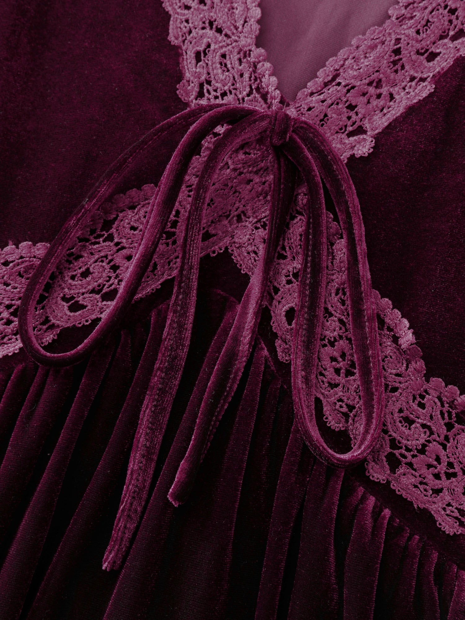 Velvet Lace Trim Stretchy Waist Midi Dress