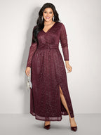 Shimmery Hot Stamp Stretchy Slit Maxi Dress