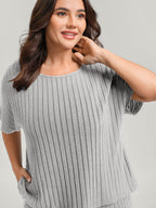 Stretchy Pit Strip Solid Loungewear Set