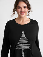 Sequin Cord Embroidered Tree Round Neck T-Shirt