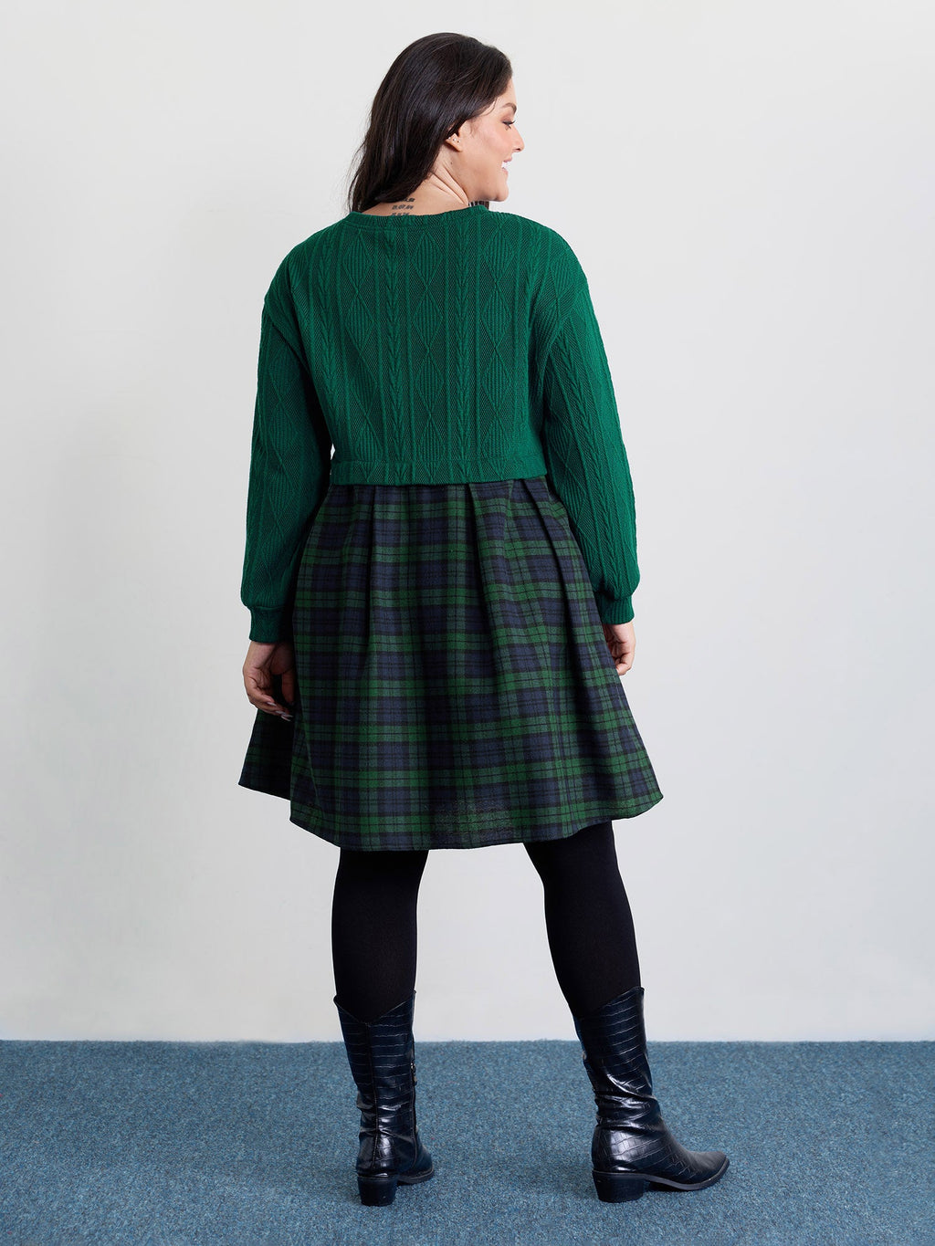 Layered Plaid Pockets Midi Dress