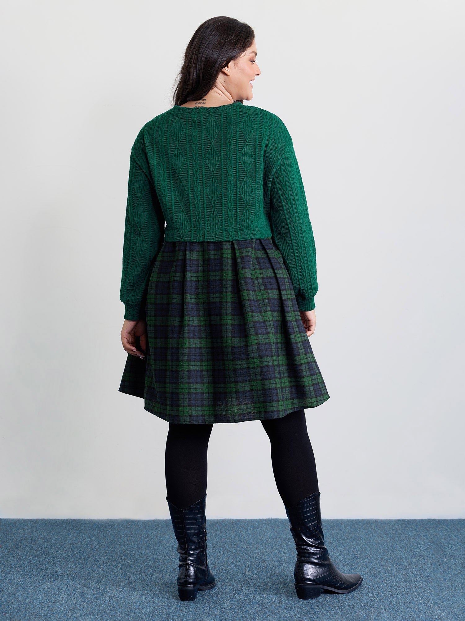 Layered Plaid Pockets Midi Dress