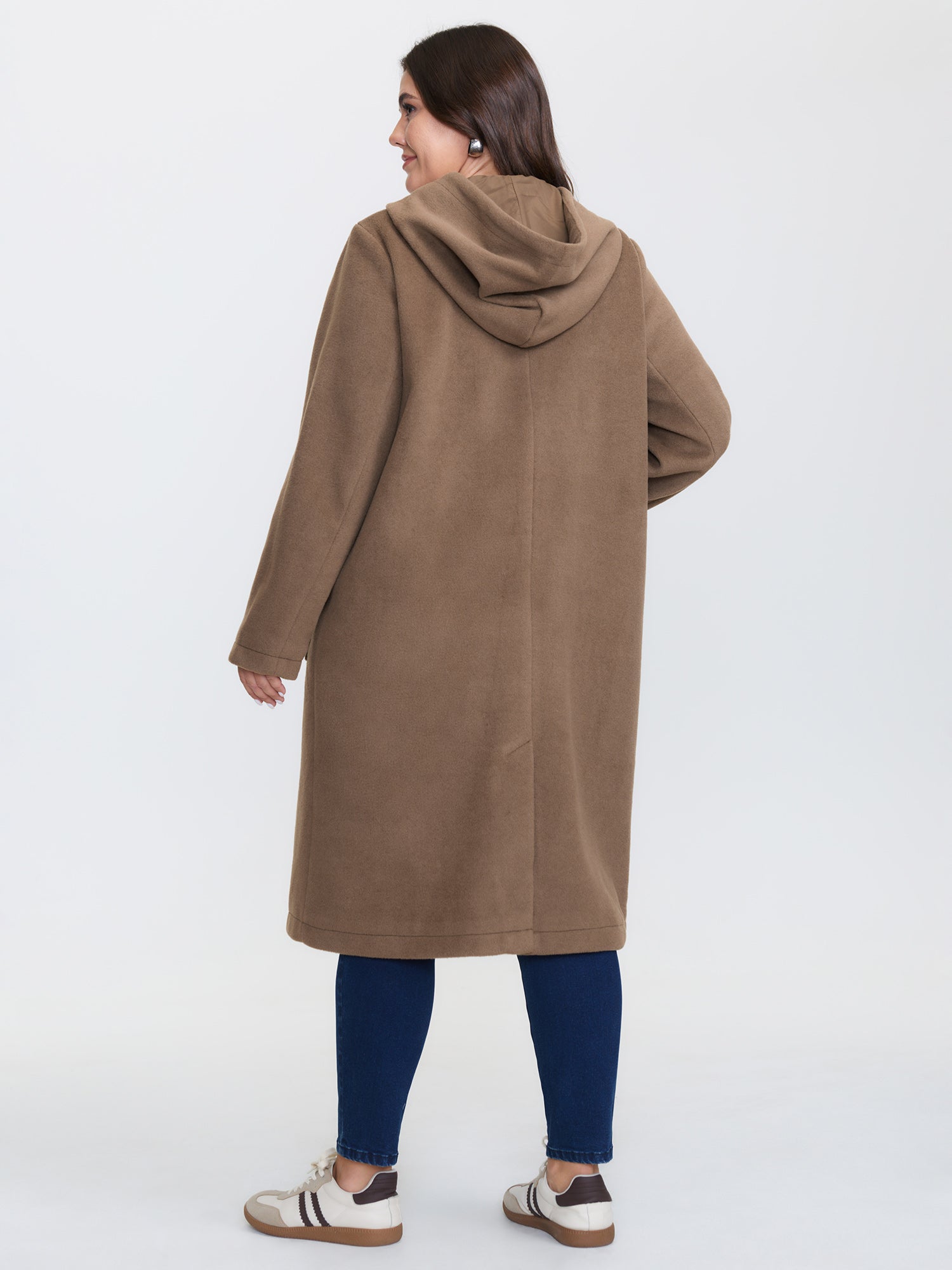 Hooded Relaxed-Fit Horn Button Long Coat
