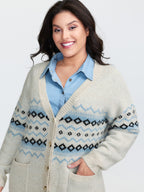 V-Neck Geometric Pattern Button Front Cardigan