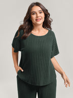 Stretchy Pit Strip Solid Loungewear Set