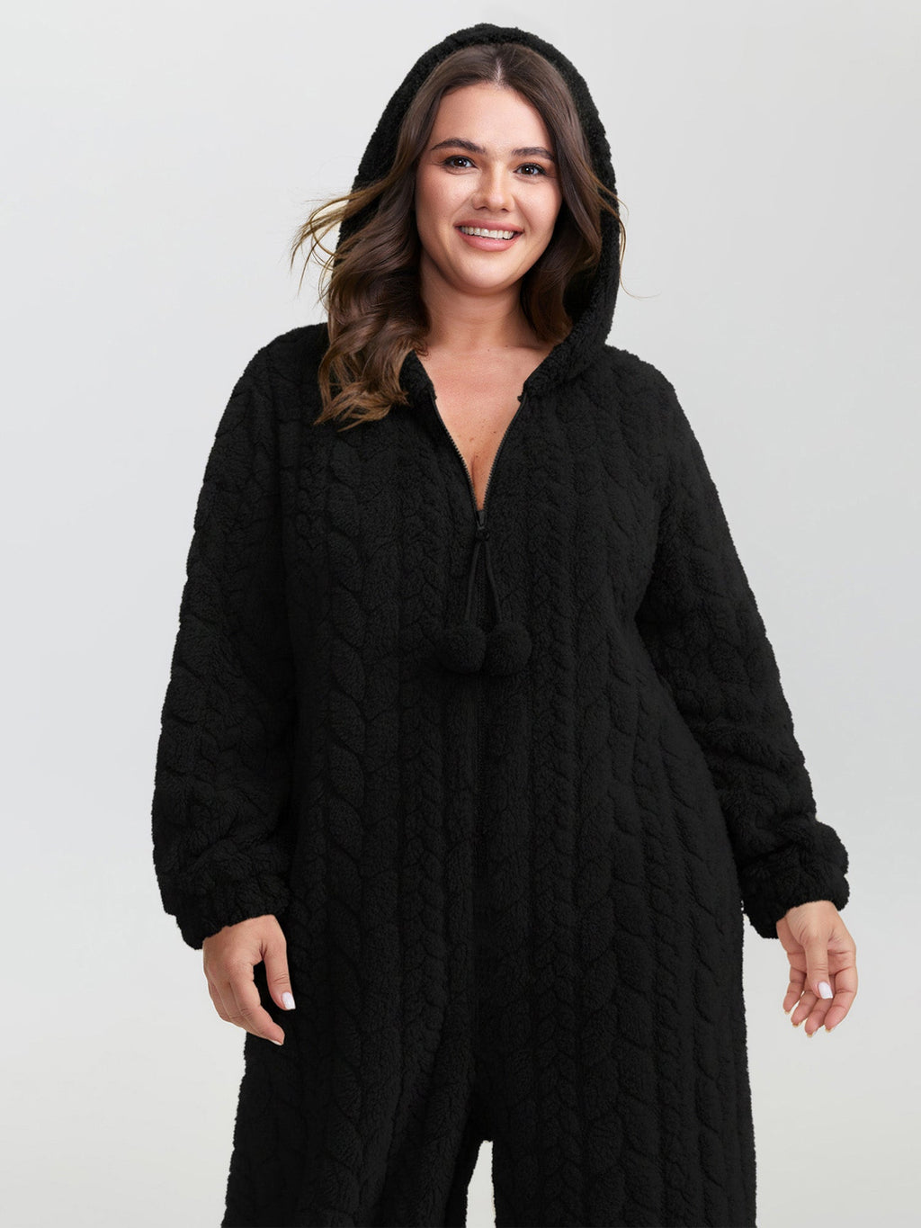 Fleece Half Zipper Hooded Sleep Jumpsuit