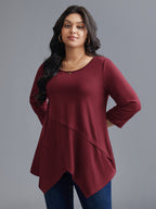 Asymmetrical Hem Overlap Long T-shirt