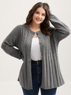 Cable Knit Round Neck Button Knit Cardigan