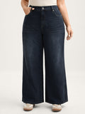 Stretchy Waist Retro Wash Wide-Leg Jeans