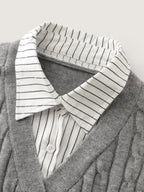 Layered Cable Stitch Ribbed Pullover