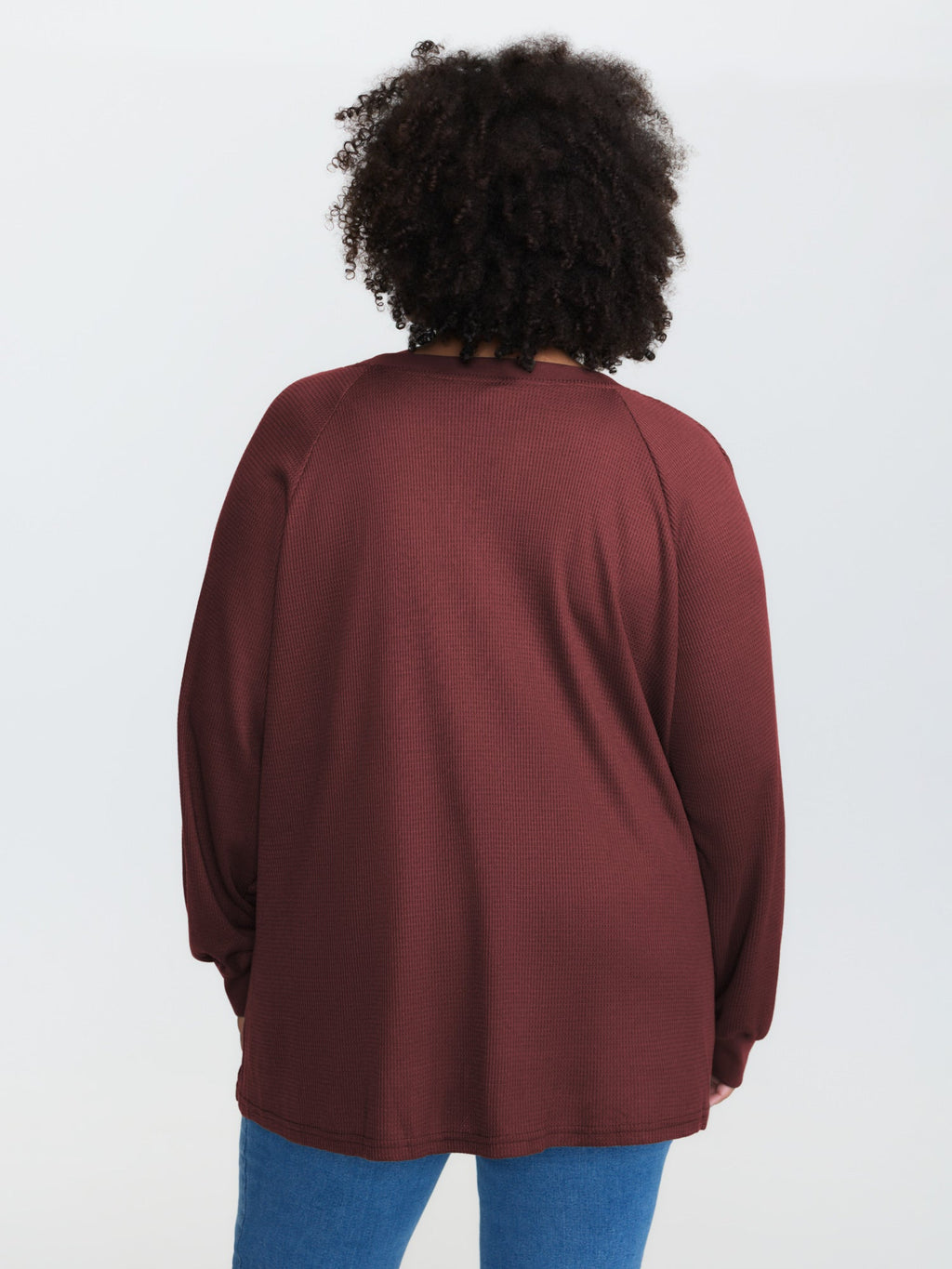 Waffle Grid Notched Collar Lace Sweatshirt