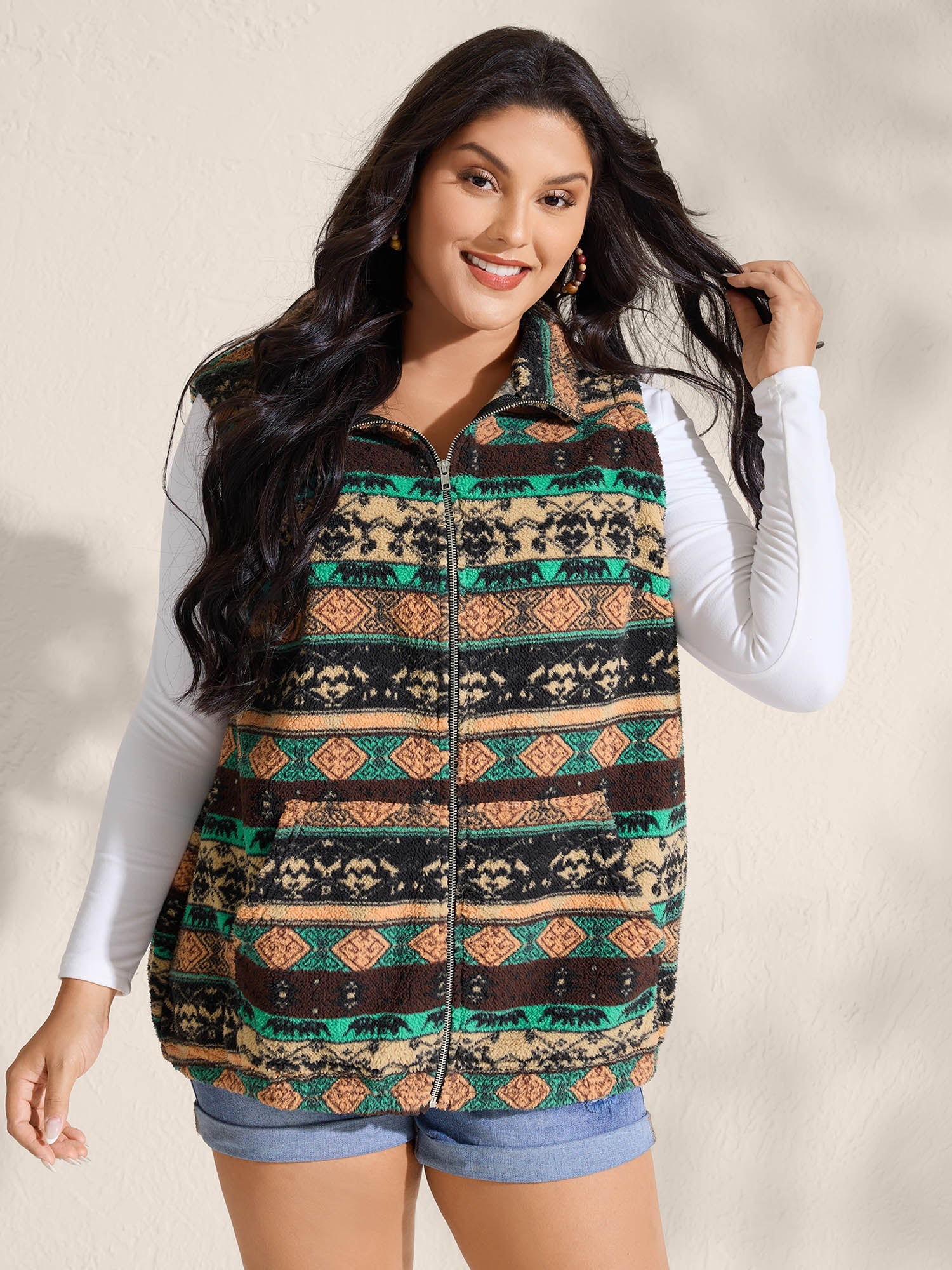 Colorful Geometric Stripes Zipper Vest