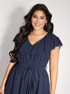 Belted Waist High Low Hem Midi Dress