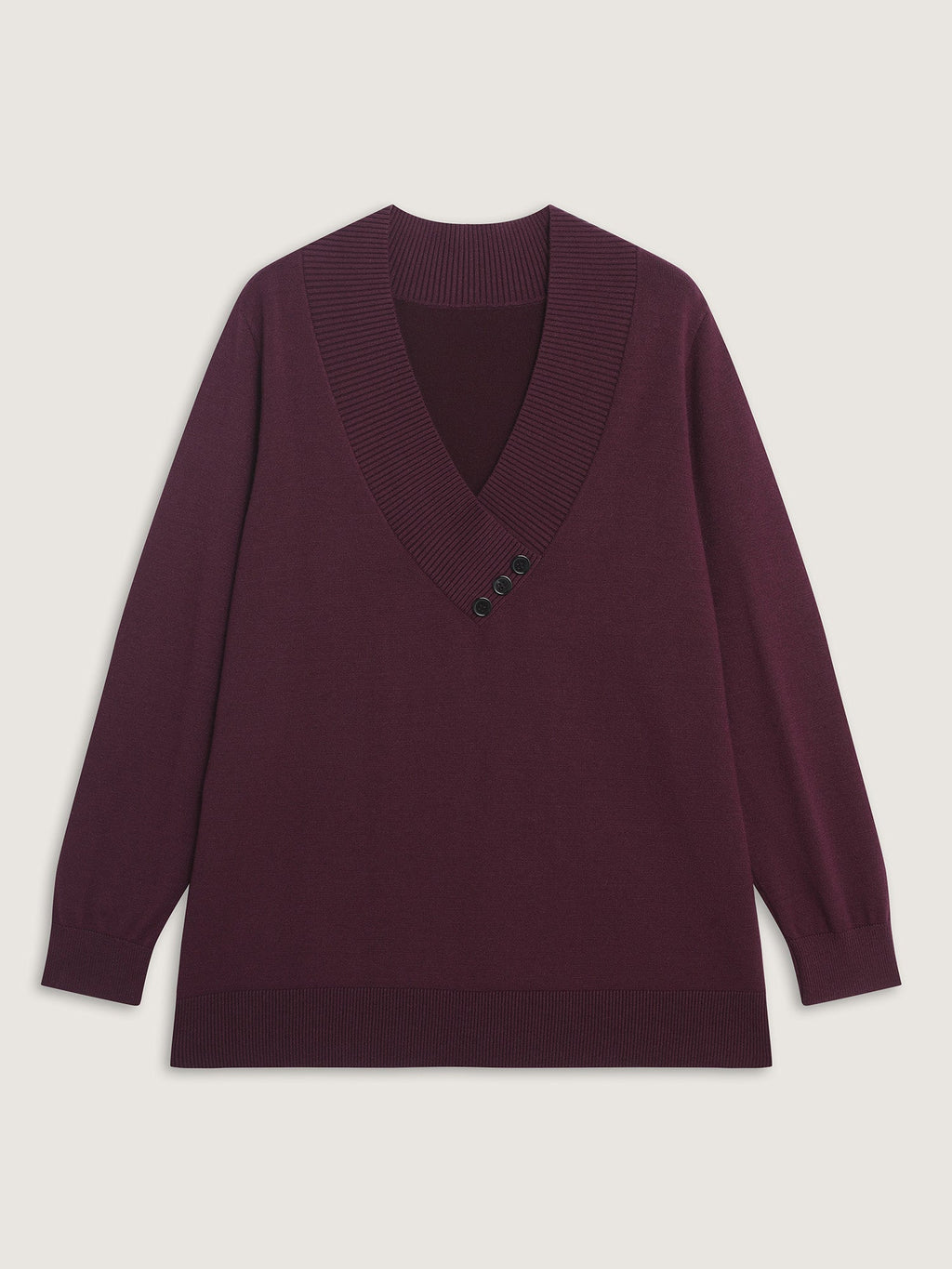 V-Neck Button Detail Plain Pullover
