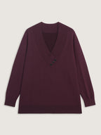 V-Neck Button Detail Plain Pullover