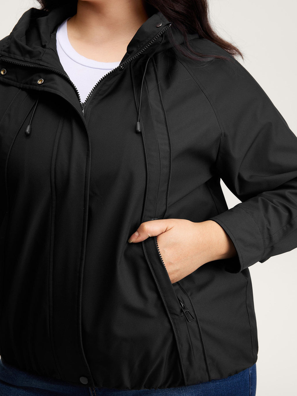 Pockets Zipper-Front Hooded Bomber Jacket