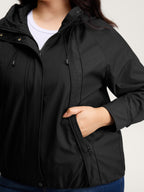 Pockets Zipper-Front Hooded Bomber Jacket