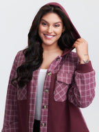 Grid Print Color Contrast Hooded Jacket