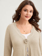 Supersoft Textured Floral Button Ruffled Hem Knit Cardigan