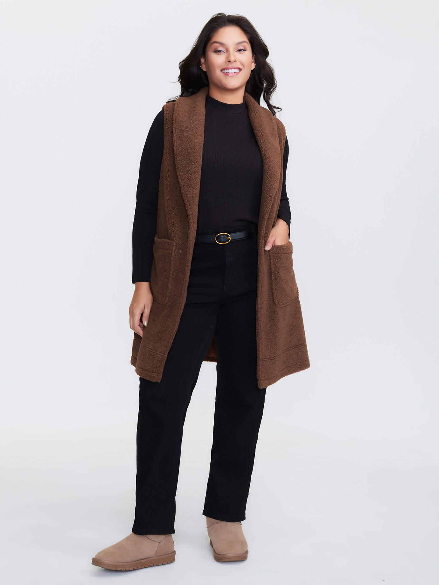 Teddy Fleece Lapel Sleeveless Vest