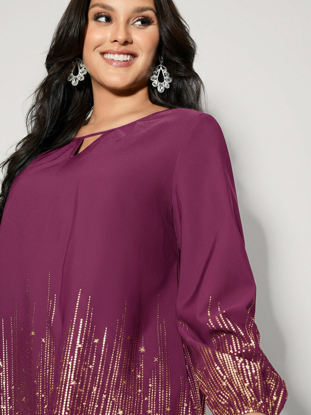 Shimmery Cut-Out Neck Blouse